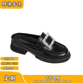 Q1-20 水钻方扣玛丽珍单鞋女复古英伦风黑色中跟一字扣粗跟单鞋女