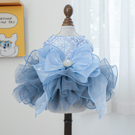 Factory direct supply/in stock new pet clothes dog cat clothing clothing puffy yarn blue Xinghe wedding dress