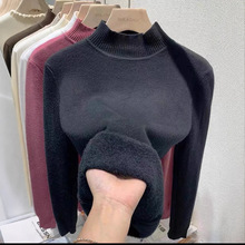 加绒打底衫女毛衣加厚一体绒秋冬新款保暖显瘦针织内搭半高领套头