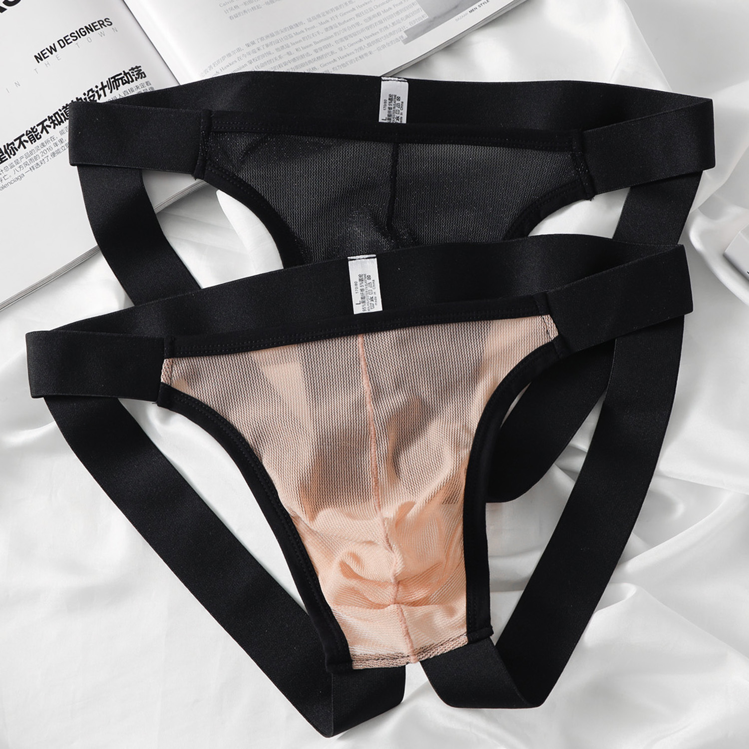 Men's Underwear, Men's Mesh Fully Transparent Sexy Thong, Men's Sexy Pure Color, No Need to Take Off, Personalized Double Thong for Boys