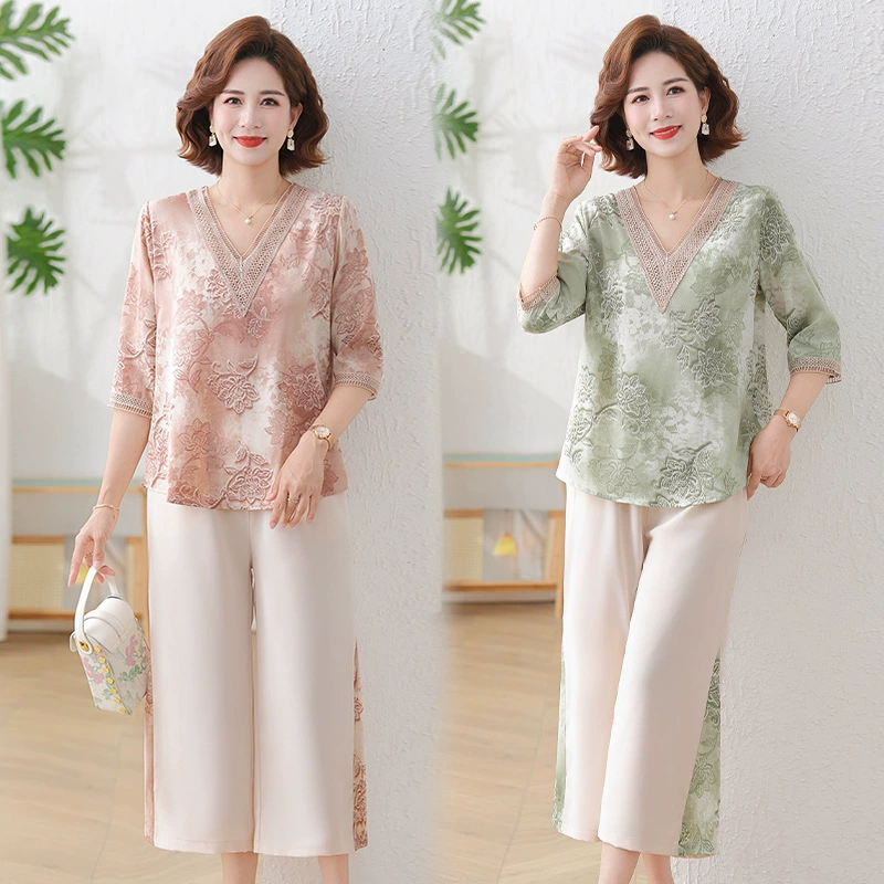 Летняя новая мама костюм среднего возраста шифон с короткими рукавами