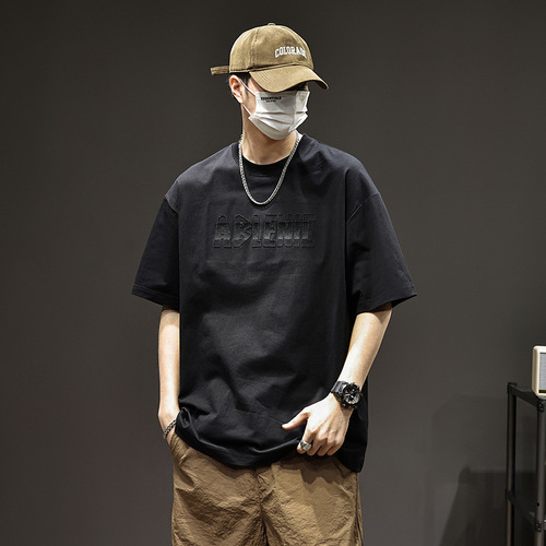 American short-sleeved T-shirt men's 2026 summer thin round collar technology cotton top loose print T-shirt cool technology