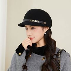 秋冬季羊毛呢贝雷帽女时尚百搭圆顶鸭舌帽户外保暖旅游帽子潮批发