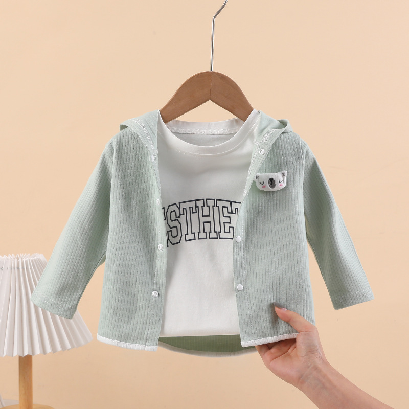 Children's spring and autumn thin cardigan, stylish cardigan for toddlers and babies, long-sleeved outerwear, casual baby top, pure cotton.