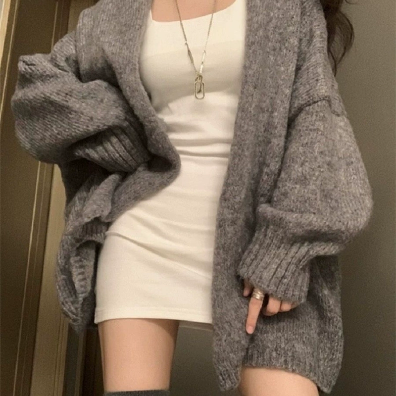 Цветной длинный свитер, ретро вязанный кардиган,Oversize, увеличенная толщина