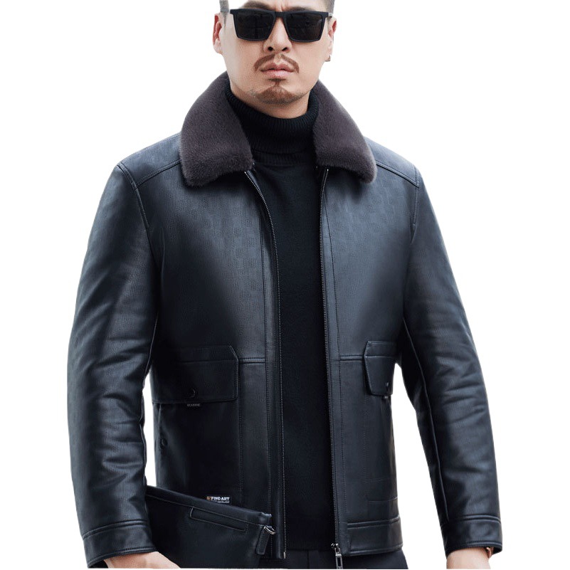 Haining abajo chaqueta de los hombres de media longitud solapa piel integrada de los hombres chaqueta de cuero casual abrigo para papá