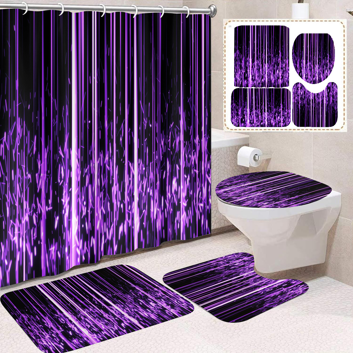 Transfronterizo Amazon cortina de ducha de color degradado cortina de baño letra patrón de mariposa cortina de ducha impermeable y a prueba de moho image 8
