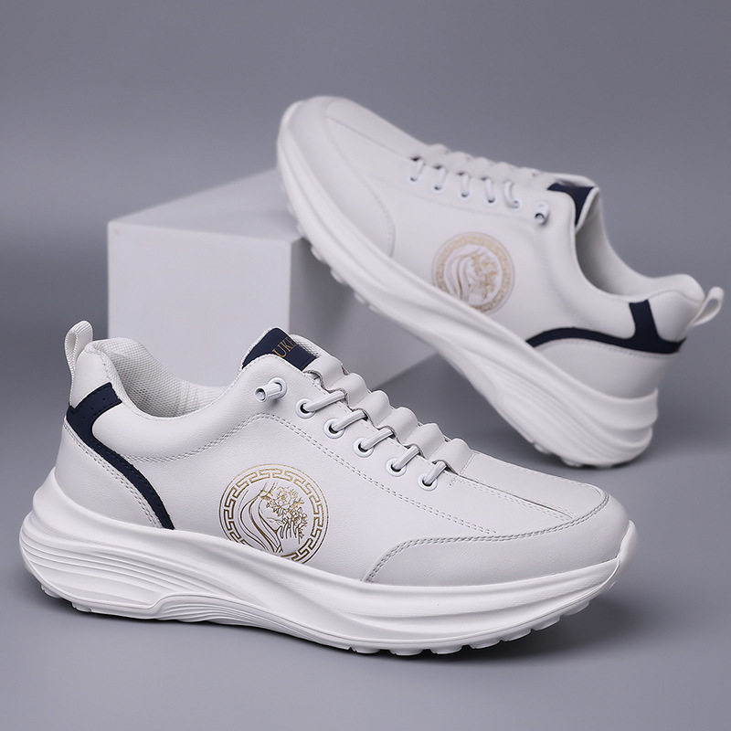 Giày thể thao nam da lộn nhẹ đế mềm mặt mềm, giày sneaker chạy bộ ngoài trời gót 3-5 cm — h6608 trắng, h6608 đen