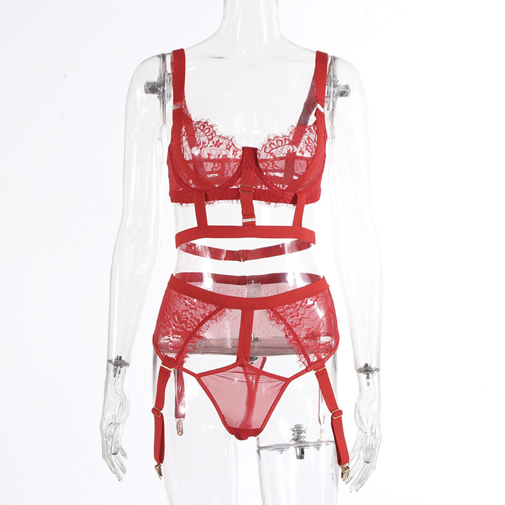 Red Color Lace Bridal Lingerie Set