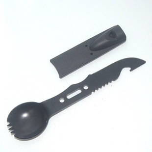 Outdoor multi-functional camping tableware knife, fork and spoon integrated combination outdoor knives camping survival knife treble whistle
