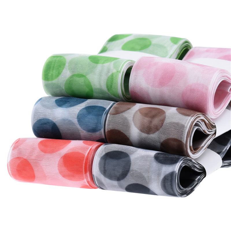 Transfronterizo nuevo 4cm impreso punto grande cinta transparente horquilla regalo creativo embalaje gasa luz cinta 5Y