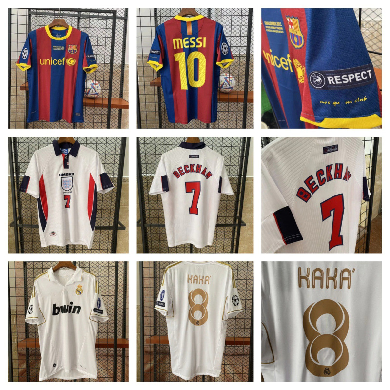 Classic Barcelona England Real Madrid Retro Jerseys Messi Beckham Kaká Football Shirts Fan Version