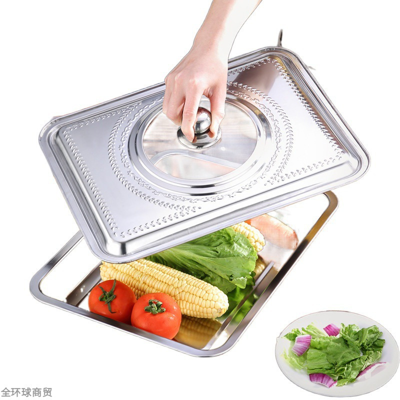 ステンレス蓋長方形トレーステンレス鉢蓋付き皿鍋蓋焼き魚皿蓋角鍋ガラス蓋|undefined