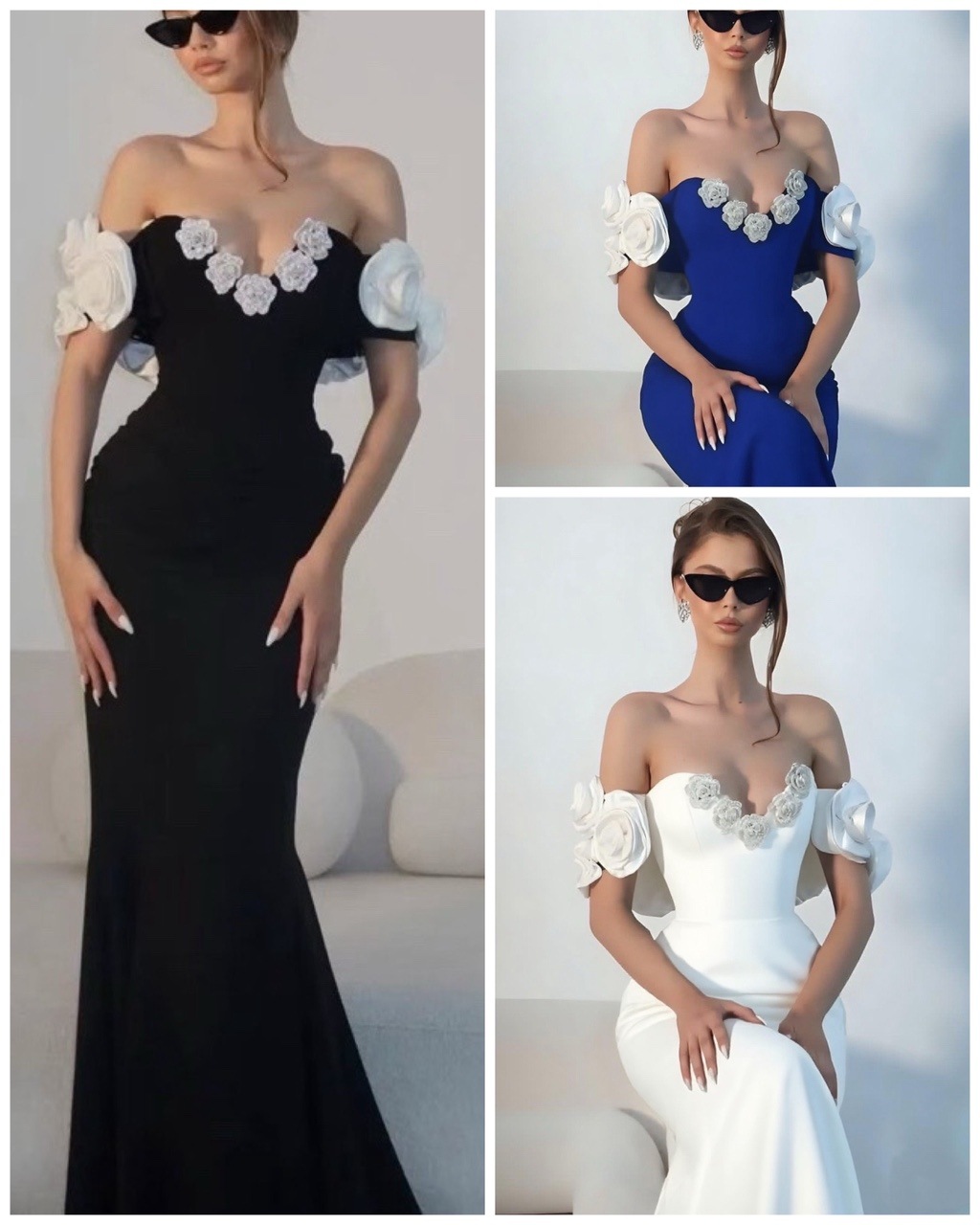 Elegant Fitted Strapless Long Dress Style Floral Embellishments Sleeveless Off-Shoulder Women's Dress_ecoleips.com