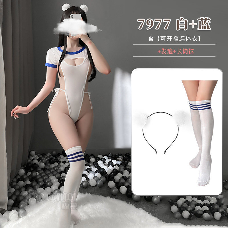 Lencería sexy coqueta pijamas de una pieza SM sexy tentación traje de pasión uniforme cama libre de extremo abierto deseo puro tenedor alto