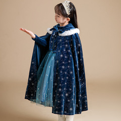 Children's cloak worn outside Elsa Princess Korean fleece printed cloak fashionable windproof little girl's cloak overcoat