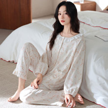 睡衣女士春秋款纯棉长袖女款秋季2026新款全棉薄款休闲家居服套装