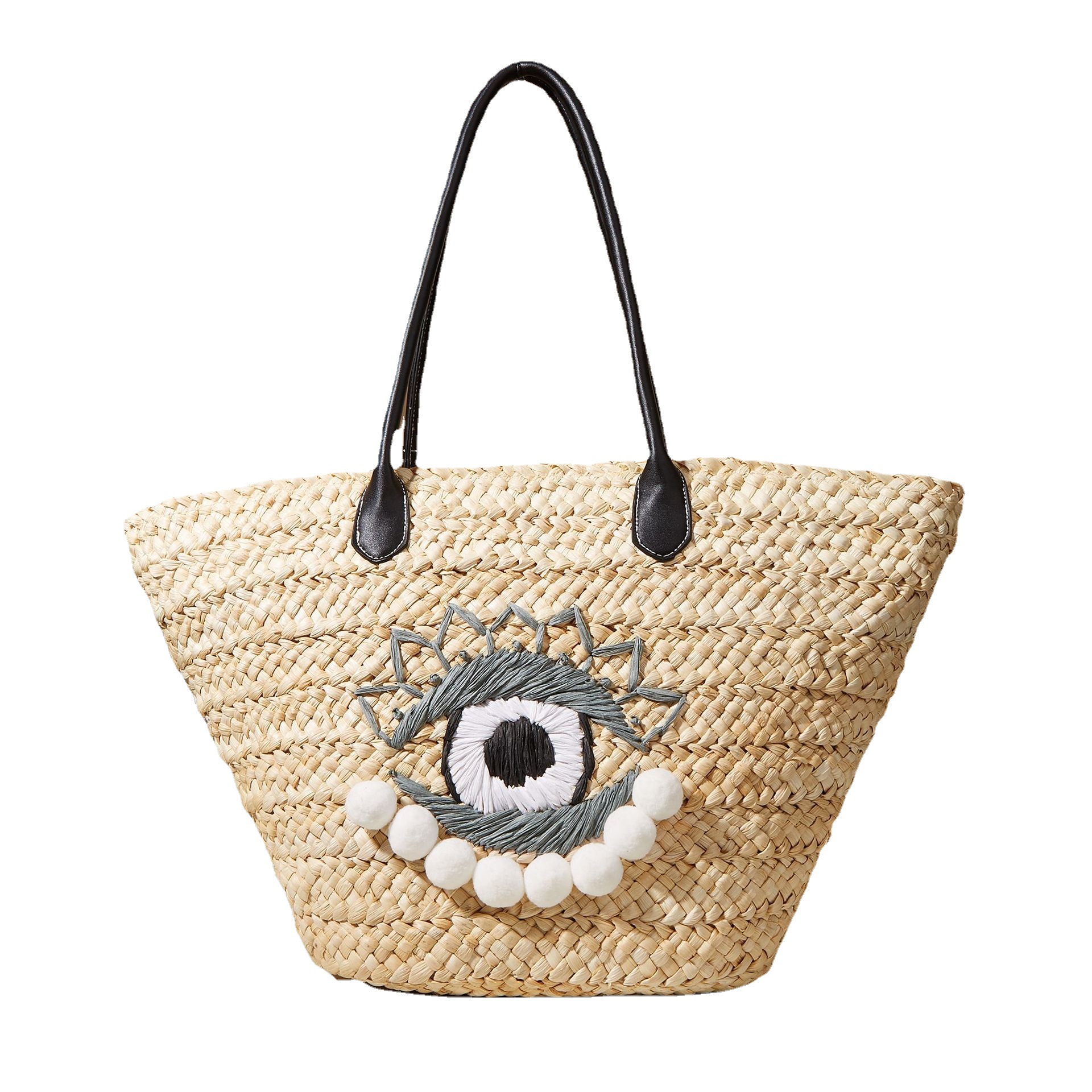 Bolso de hombro de estilo étnico 2023, paja tejida con diseño de ojo, bolso grande de playa o vacaciones