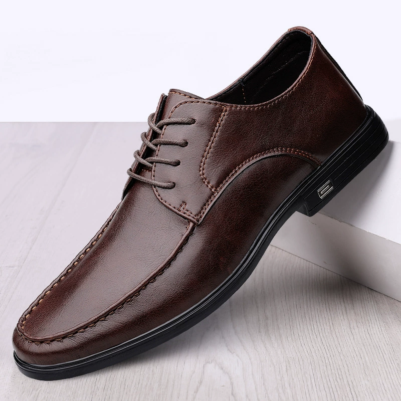 8934 Мужская обувь деловая кожаная обувь формальная повседневная обувь весна-осень низкий верх на шнуровке из воловьей кожи на рабочем месте Однослойная обувь больших размеров джентльменская обувь