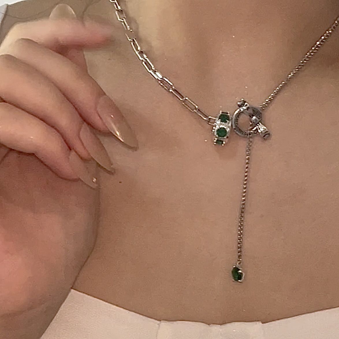 Retro Fashion Geometric Stainless Steel Plating Artificial Rhinestones Necklace