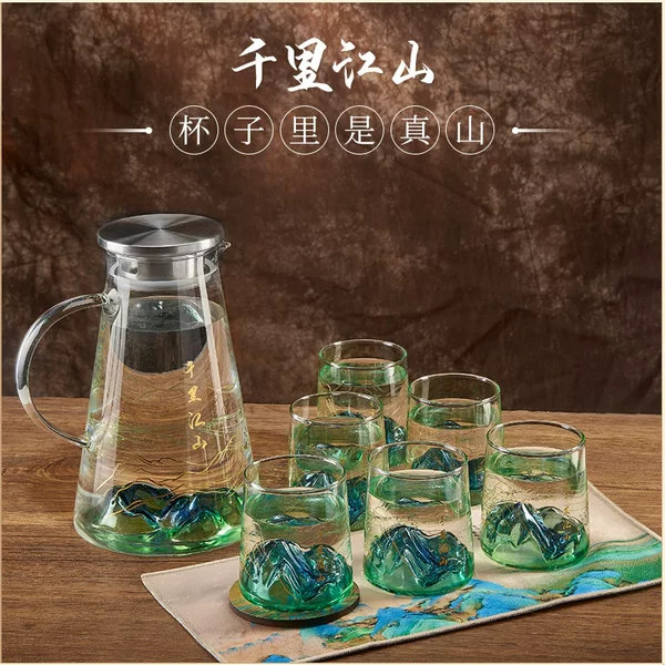 Christmas Gift Qianli Jiangshan Glass Cup Large Capacity National Trend Style Tea Cup Set
