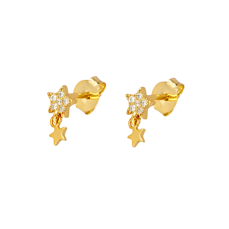 1 Pair Ins Style Simple Style Star Moon Copper Plating Inlay Zircon Drop Earrings display picture 3