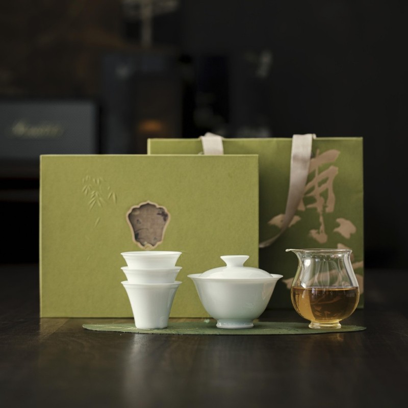 影青釉陶瓷功夫茶具套装青瓷盖碗茶杯整套礼盒装商务茶具伴手礼|undefined