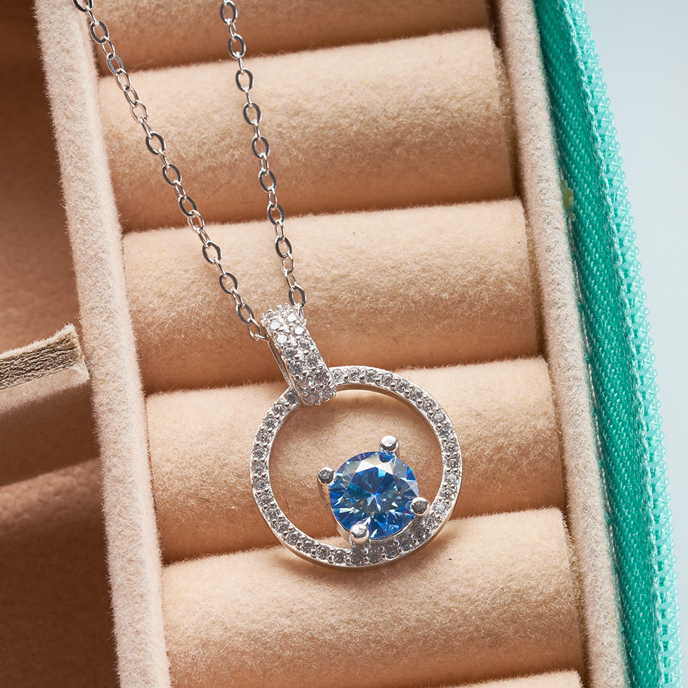 Colgante de plata esterlina s925 1 quilate collar de moissanita azul verde rosa amarillo collar de nicho de alta calidad