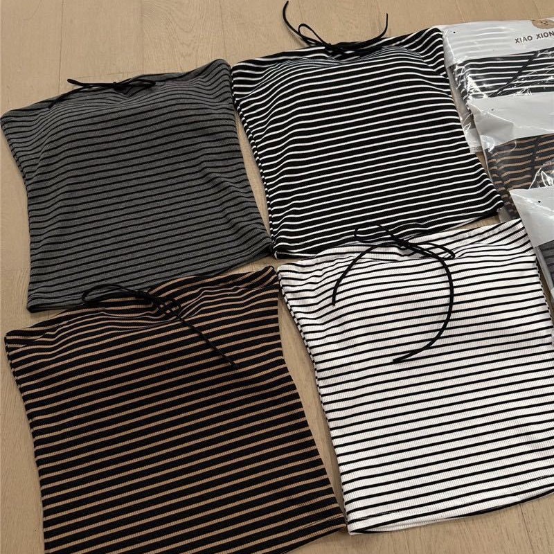 Pure Desire Hot Girl Striped Lace-Up Tube Top Camisole Women's 2025 Summer New Outerwear Drawstring Beauty Back Top
