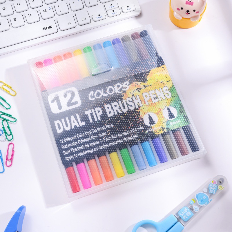 Promoción de Amazon 12 colores - 120 colores dos cabezas de acuarela para niños pincel de graffiti acuoso al por mayor