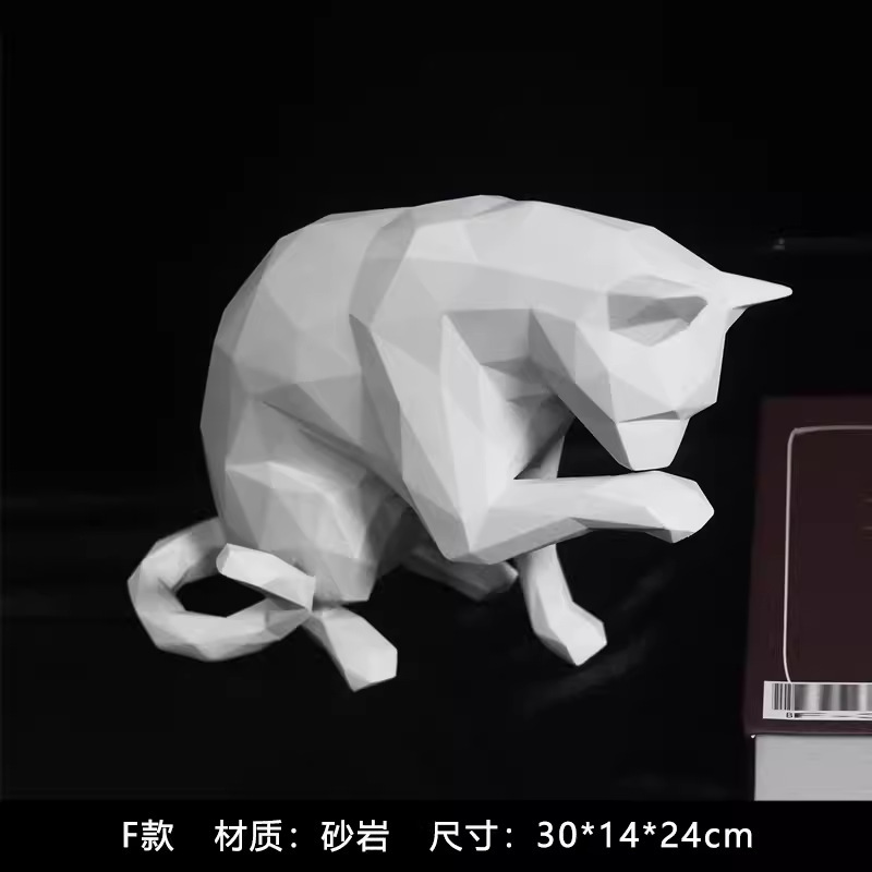 モダンでシンプルなかわいいペットの猫とクマの幾何学的な動物の装飾品北欧ホームモデルルームワインキャビネット子供部屋の装飾|undefined
