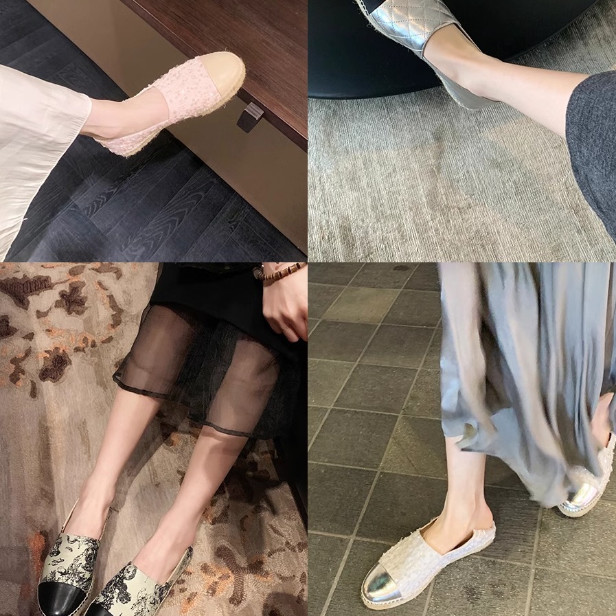 Versión de piel de oveja ~ la uva de la madre con un pedaleo de cabeza redonda pequeño viento de paja casual zapatos de tela única zapatos de pescador de suela gruesa