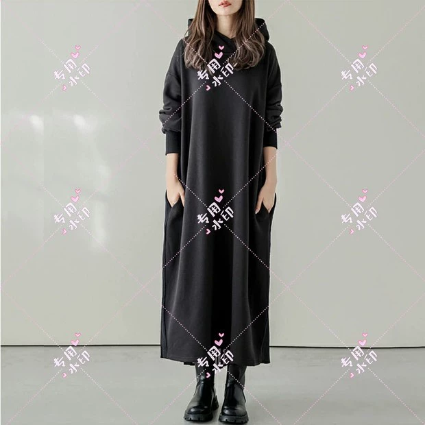 Новый японский и корейский стиль элегантный женский пуловер с длинным рукавом для похудения с капюшоном Плиссированное длинное платье