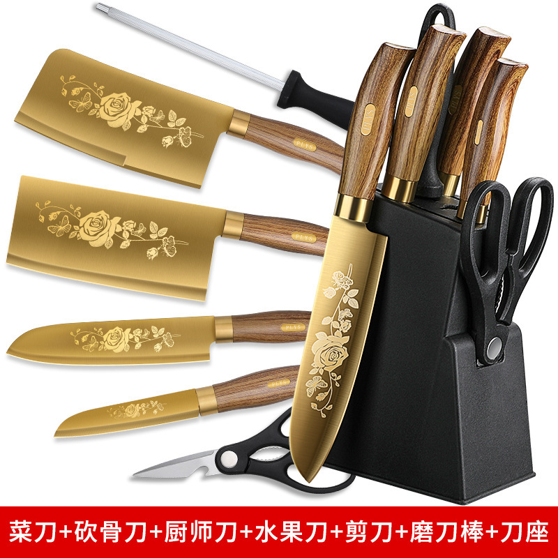 티타늄 칼, 스테인레스 스틸 주방 칼, 가정용 뼈 절단 칼, 요리사의 특별한 과일 칼, 날카로운 인쇄 선물 세트