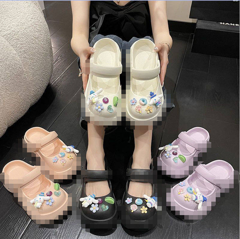 Mary Jane zapatos de agujero de fondo grueso de las mujeres antideslizante zapatillas de estilo Chanel estilo occidental de las mujeres del dedo del pie cerrado sandalias de las mujeres al aire libre