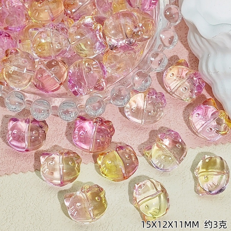 日本のかわいい人気のガラス KT 猫ヘッドストレートホールビーズルースビーズジュエリー手作り DIY ハンドネックレスイヤリングアクセサリー|undefined