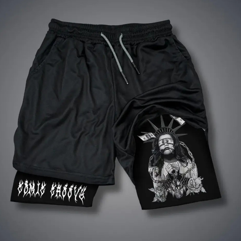 Cross-Border European and American Dark Series Shorts, Summer Thin Double-Layer Two-In-One Men's Basketball Fitness Casual Sports Shorts