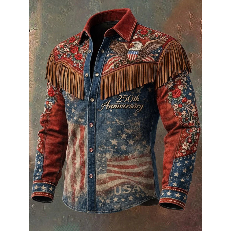 2026 European and American Amazon Spring Men's Long-Sleeved Shirt 3D Digital Printing Retro Tassel Print Casual Shirt 2026 European and American Amazon Spring Men's Long-Sleeved Shirt 3D Digital Printing Retro Tassel Print Casual Shirt