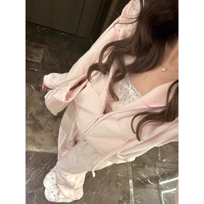 Весенне-осенний спортивный костюм для женщин, повседневная свободная толстовка с вышивкой в ​​корейском стиле, широкие брюки, комплект из двух предметов