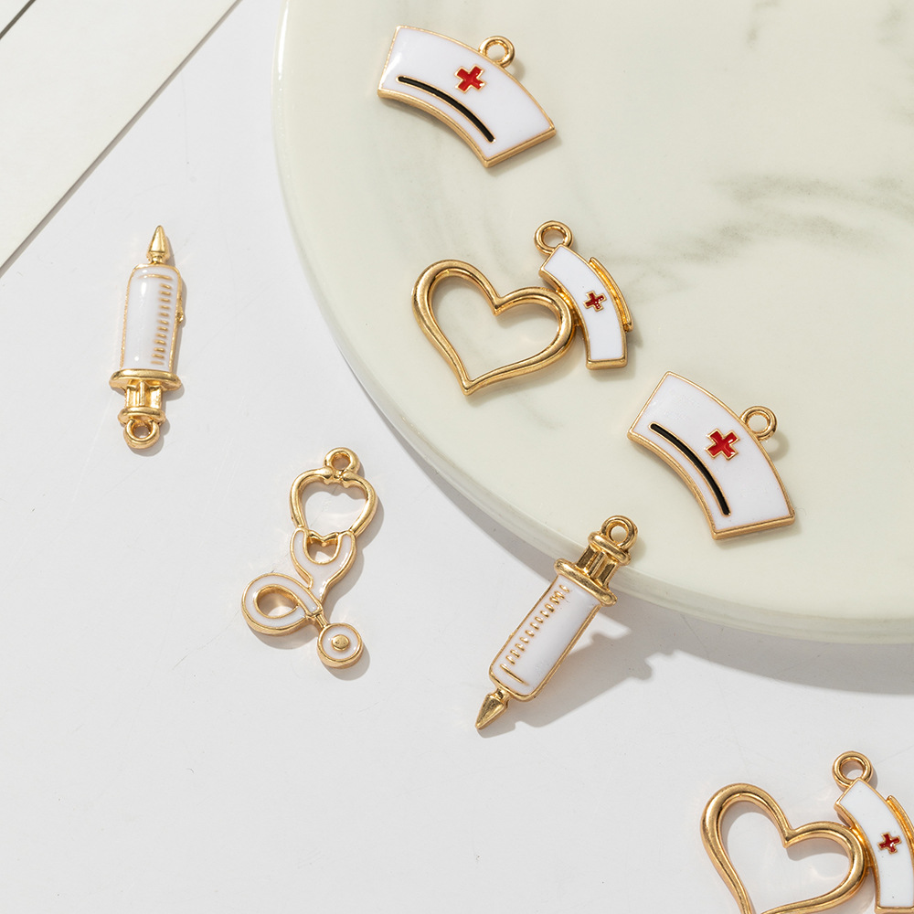 Nurse hat, Heart Shape, Needle Pattern Plating Design 10 PCS/Package 15*27MM 25*15mm 28*25mm Alloy Nurse Hat Heart Shape Needle Pendant