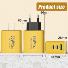 新款65W双C+单USB充电器 QC3.0快充手机多口插头美规欧规英规充头