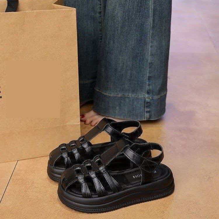 Baotou sandalias romanas para mujeres 2026 nuevo verano hueco sandalias de playa de fondo grueso moda versátil tejido zapatos de jaula de cerdo