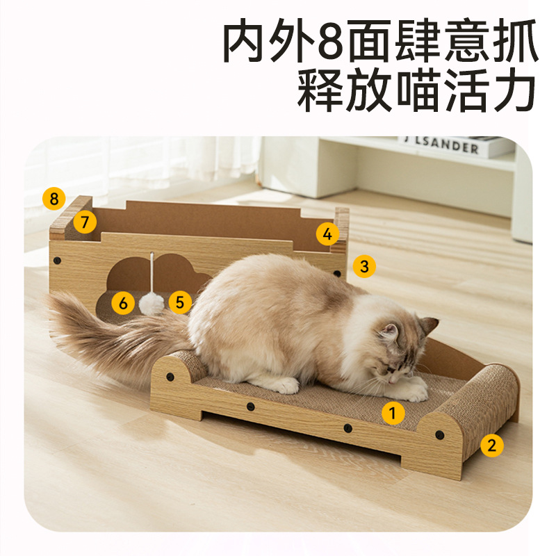 Juego de gatos y sueño, casa de lujo todo en uno, villa, rascador para gatos de doble capa, nido de gato multifuncional, juguete para gatos de papel corrugado resistente a los arañazos