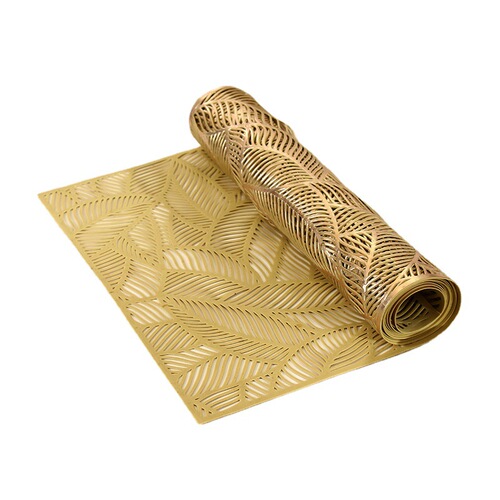 Cross-border new combination leaf long desk flag Ins style gold-colored hollow PVC dining table mat Nordic style Western tablecloth
