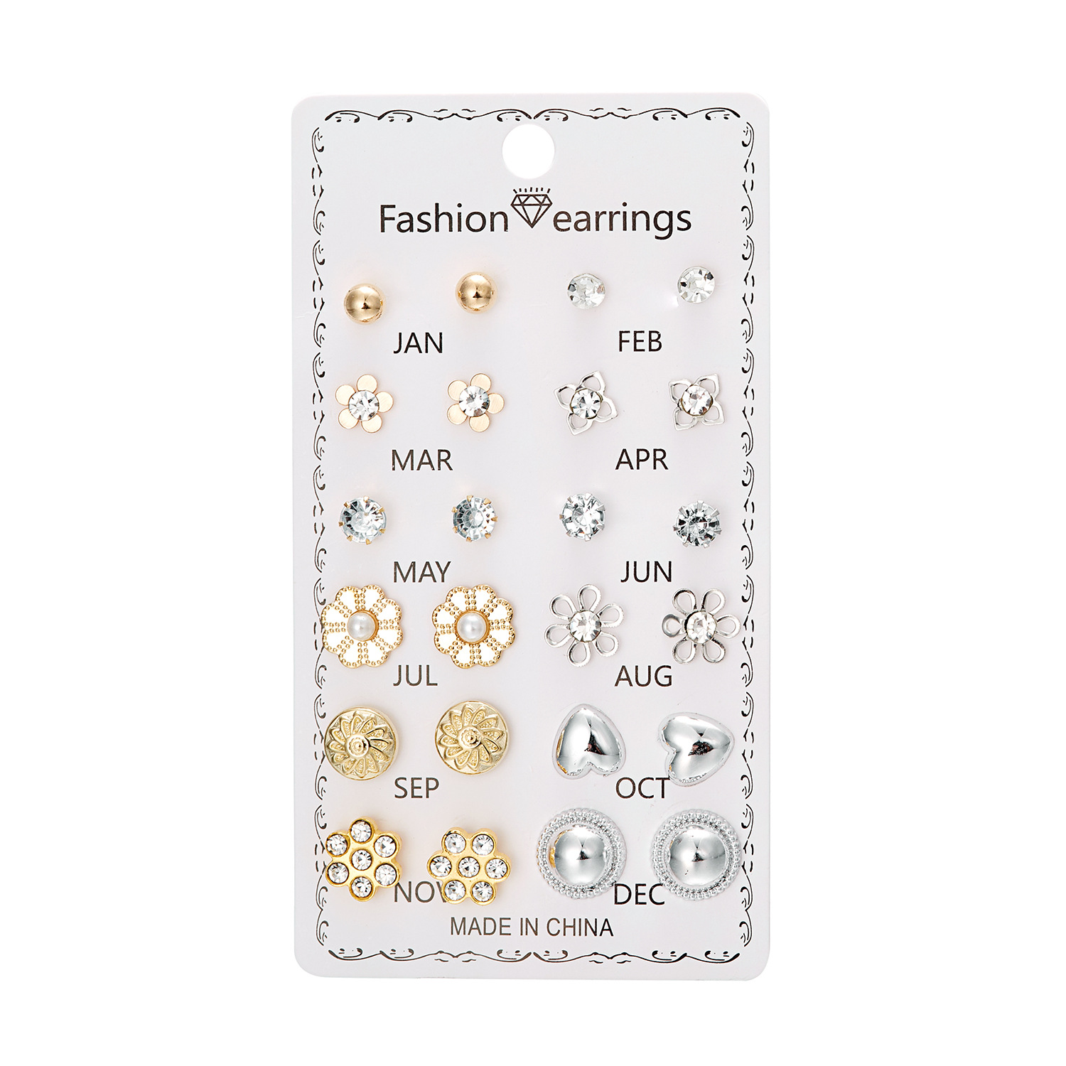 Set de aretes florales con perla y diamantes
