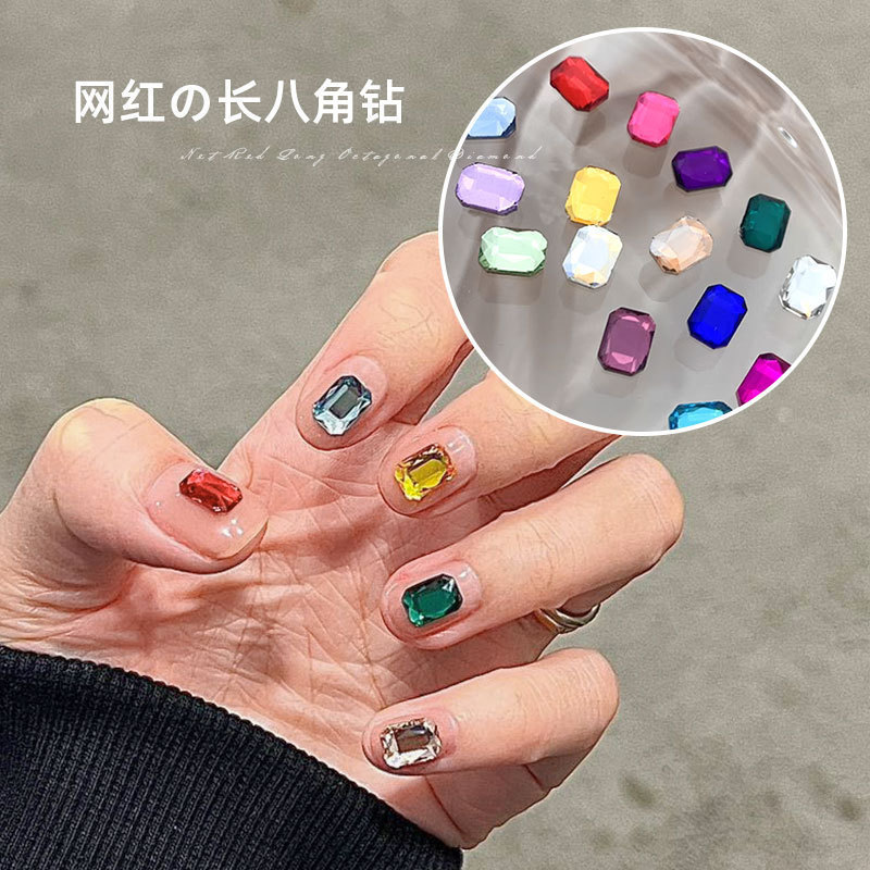 Net red nail art color flat bottom rectangular octagonal diamond flash color light rose red light pink navy nail decoration drill Net red nail art color flat bottom rectangular octagonal diamond flash color light rose red light pink navy nail decoration drill