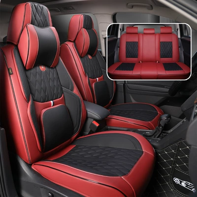 # Cross-Border Popular Car Seat: Four Seasons Pad - wine-red-black-universal-headrest-for-five-seats