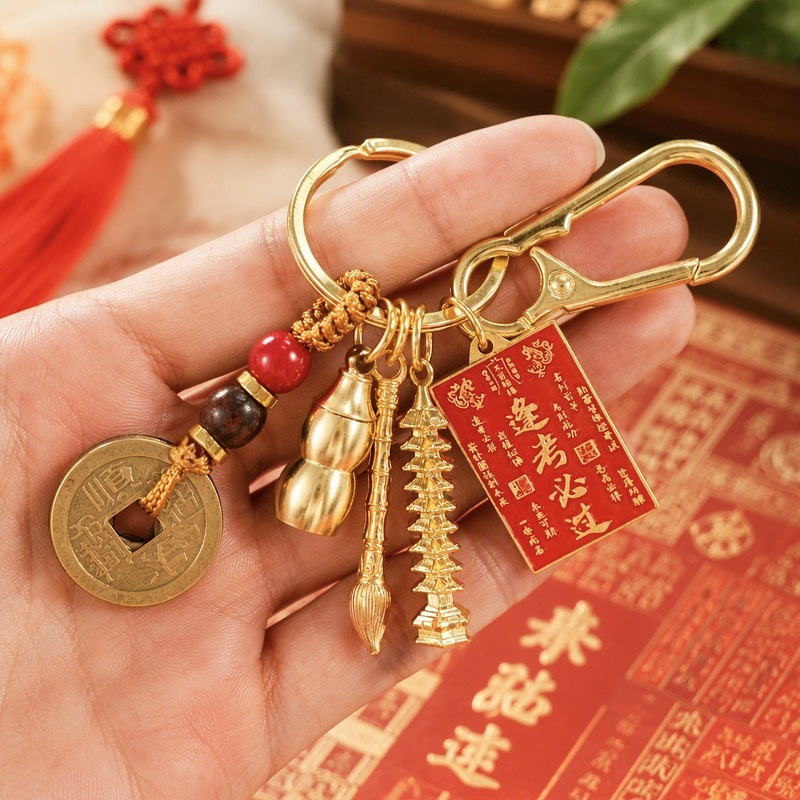 中式金榜题名钥匙扣学生升学祝福小挂件文昌塔五帝钱学生升学挂饰