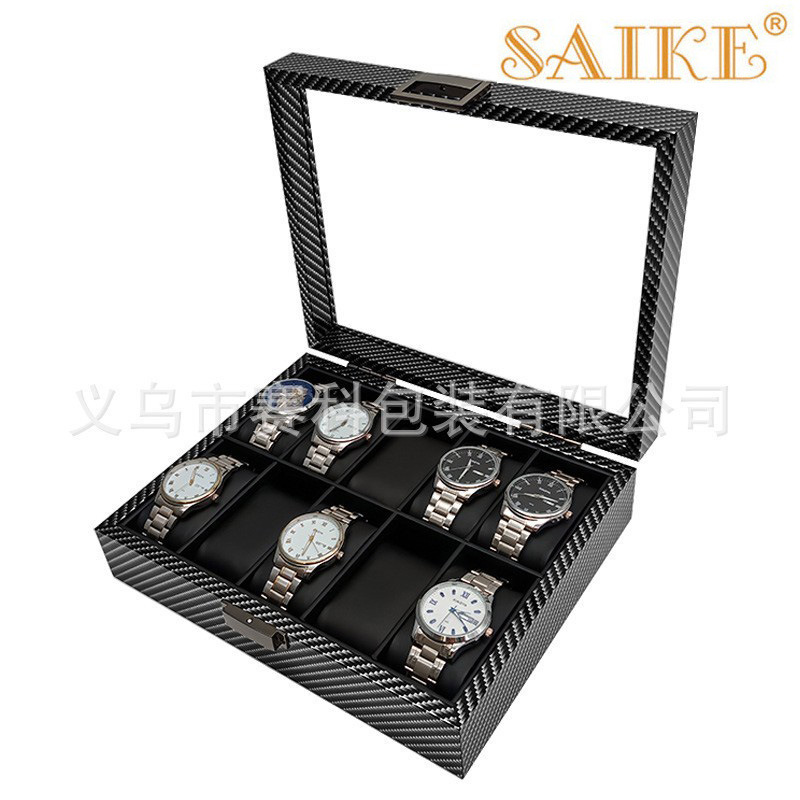 现货供应碳纤纹木质10位手表收纳收藏展示盒10只装手表收纳木盒