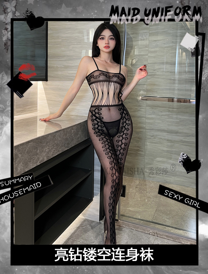Plus Size Sheer Mesh One-Piece Lingerie, Lace Mini Dress with Open Crotch, Black — detail image 5